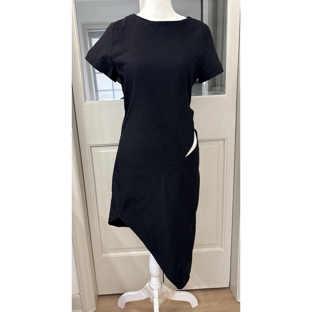 Rare London Women's Black Cut Out Asymmetrical Bodycon Dress Size 10 Stretch
